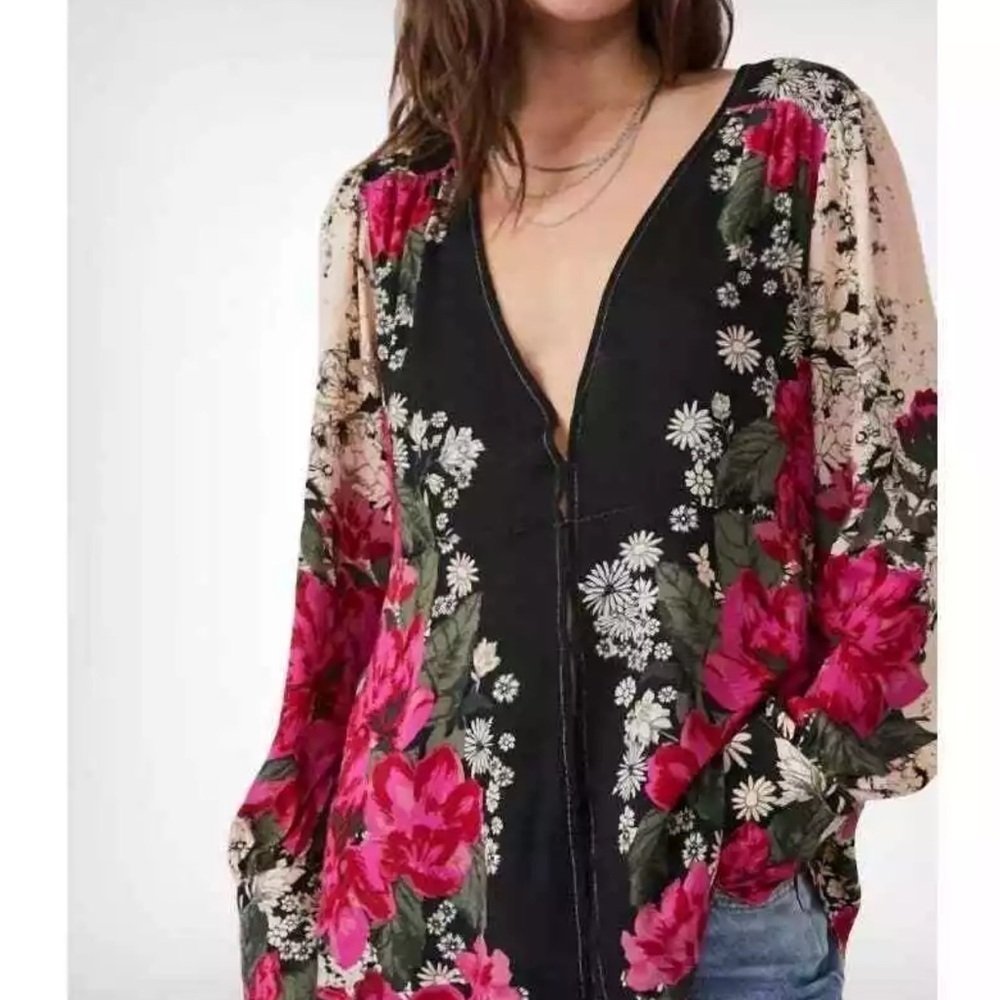 Free People Mikayla Printed Tunic Twilight Combo Size XS Floral Long Sleeve
